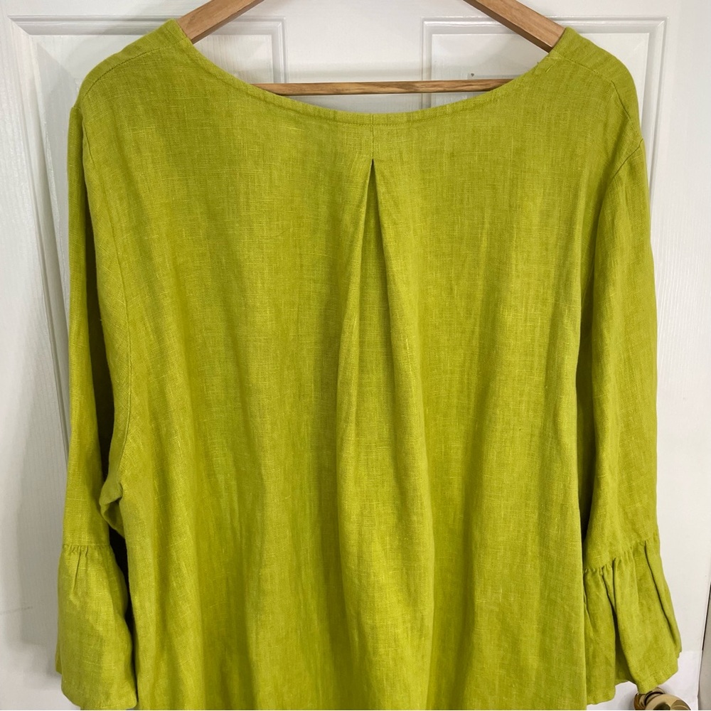 bryn Walker Lime Green Tunic 100% Linen Bell Sleeves dress Size XL lagenlook - Picture 8 of 9
